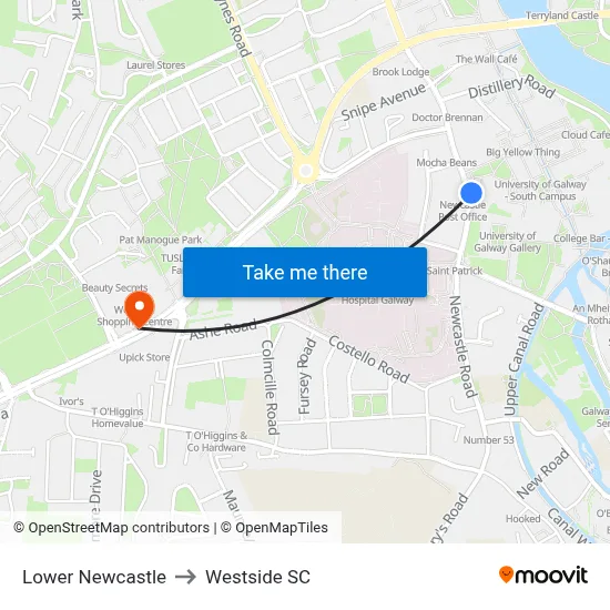 Lower Newcastle to Westside SC map