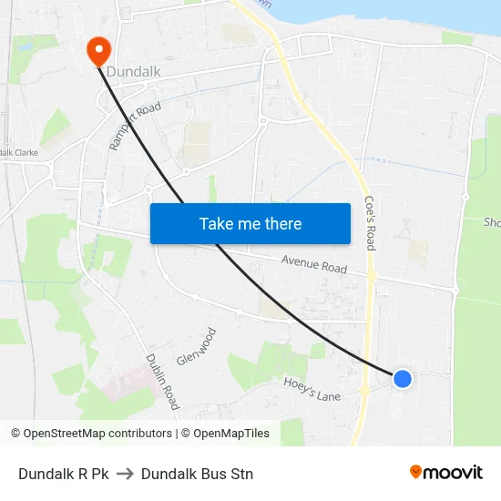 Dundalk R Pk to Dundalk Bus Stn map