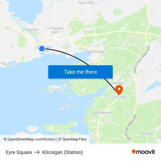 Eyre Square to Kilcolgan (Station) map