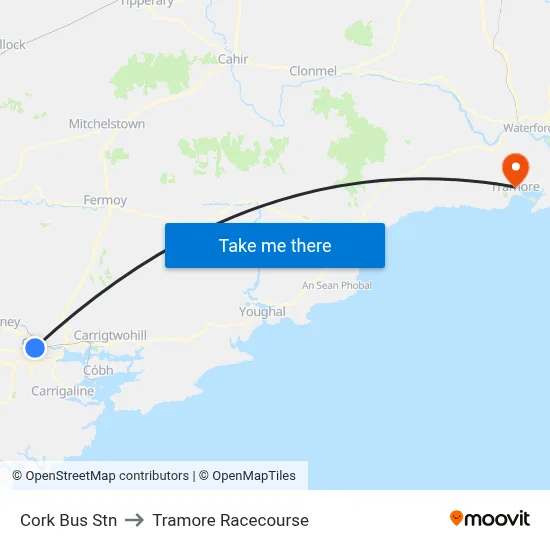 Cork Bus Stn to Tramore Racecourse map