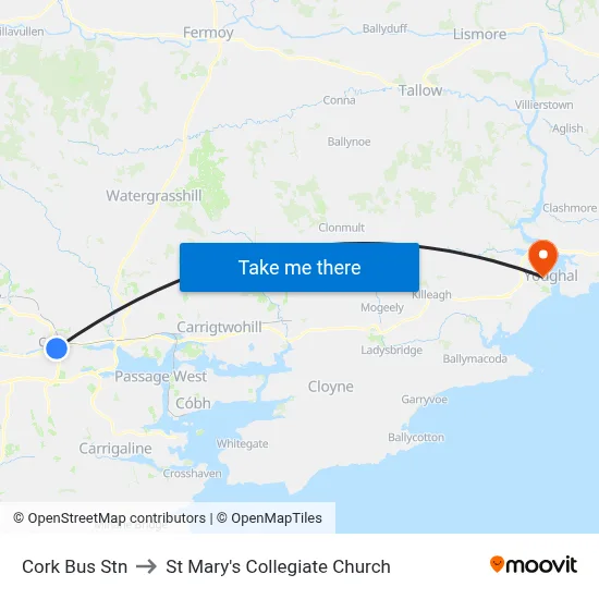 Cork Bus Stn to St Mary's Collegiate Church map