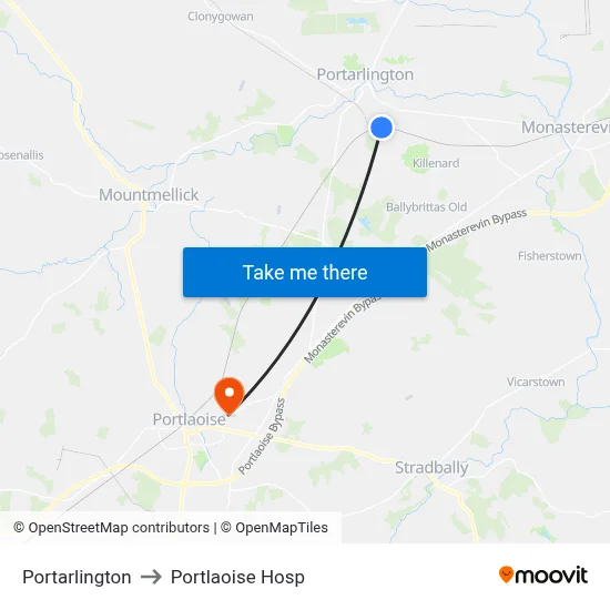 Portarlington to Portlaoise Hosp map
