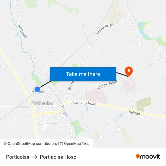 Portlaoise to Portlaoise Hosp map