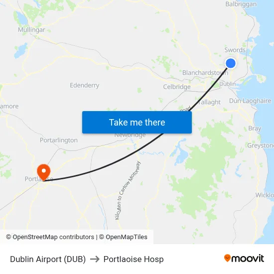 Dublin Airport (DUB) to Portlaoise Hosp map