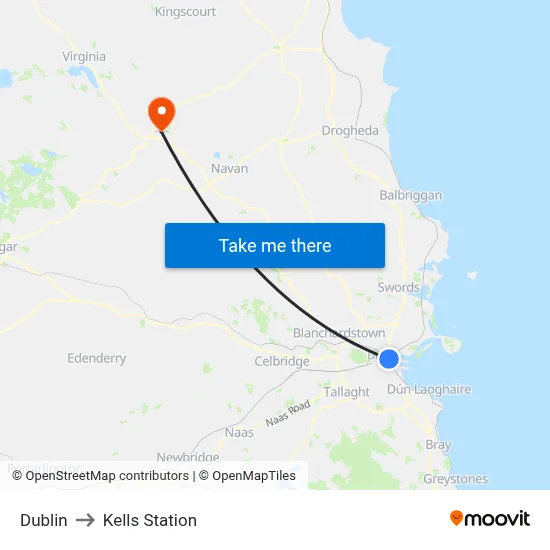 Dublin to Kells Station map