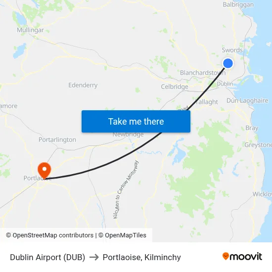 Dublin Airport (DUB) to Portlaoise, Kilminchy map