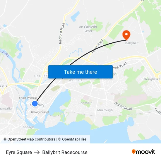 Eyre Square to Ballybrit Racecourse map