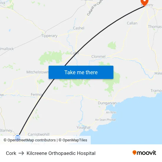 Cork to Kilcreene Orthopaedic Hospital map