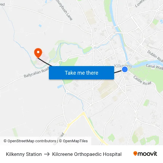 Kilkenny Station to Kilcreene Orthopaedic Hospital map