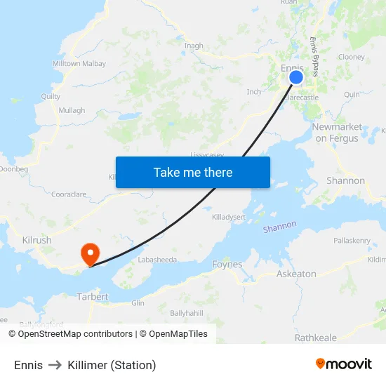 Ennis to Killimer (Station) map