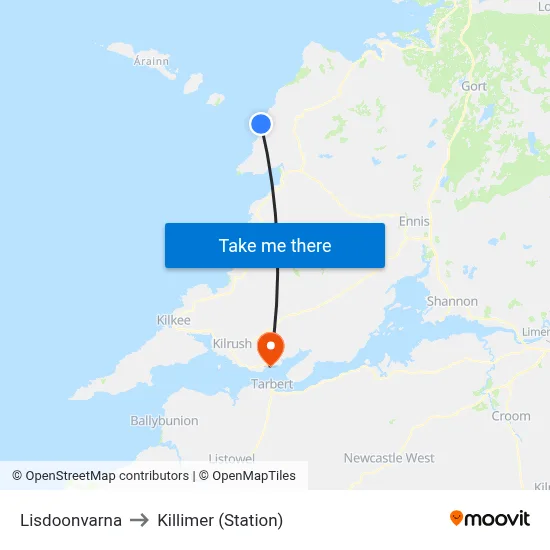 Lisdoonvarna to Killimer (Station) map
