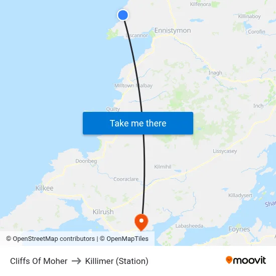 Cliffs Of Moher to Killimer (Station) map