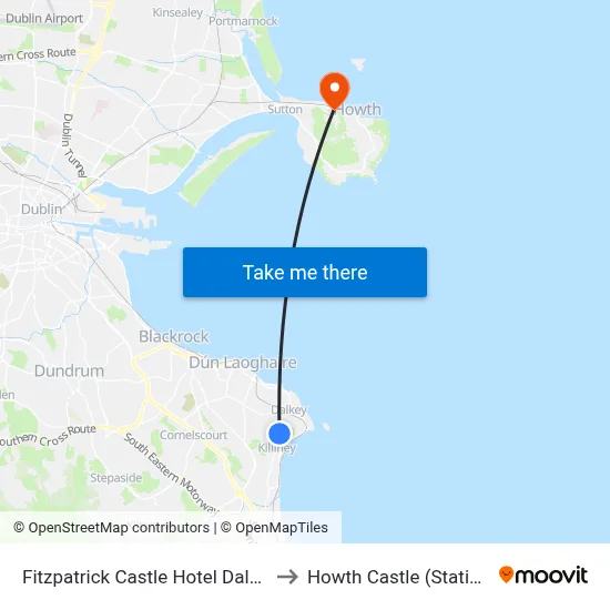 Fitzpatrick Castle Hotel Dalkey to Howth Castle (Station) map