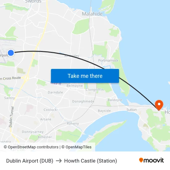 Dublin Airport (DUB) to Howth Castle (Station) map