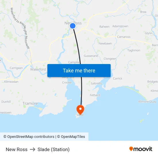 New Ross to Slade (Station) map