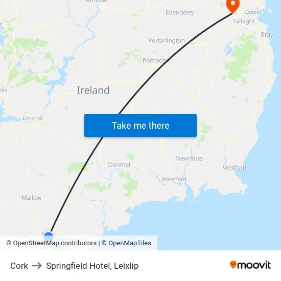 Cork to Springfield Hotel, Leixlip map