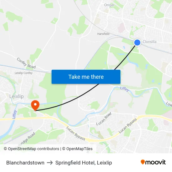 Blanchardstown to Springfield Hotel, Leixlip map