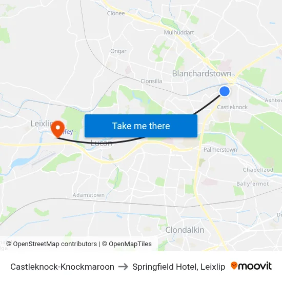 Castleknock-Knockmaroon to Springfield Hotel, Leixlip map
