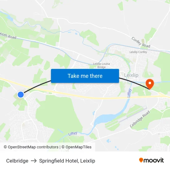 Celbridge to Springfield Hotel, Leixlip map