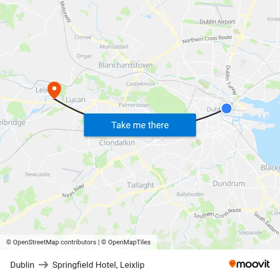 Dublin to Springfield Hotel, Leixlip map