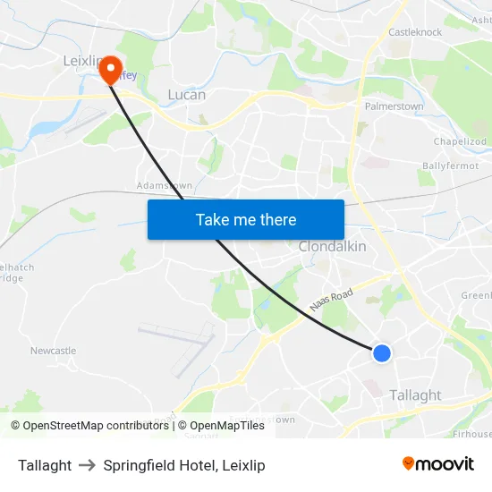 Tallaght to Springfield Hotel, Leixlip map