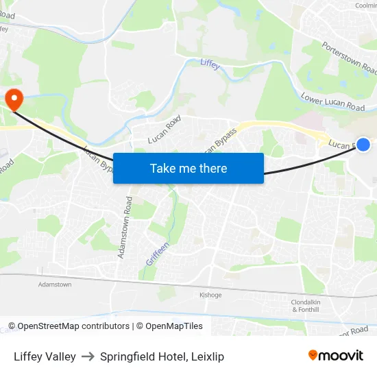 Liffey Valley to Springfield Hotel, Leixlip map