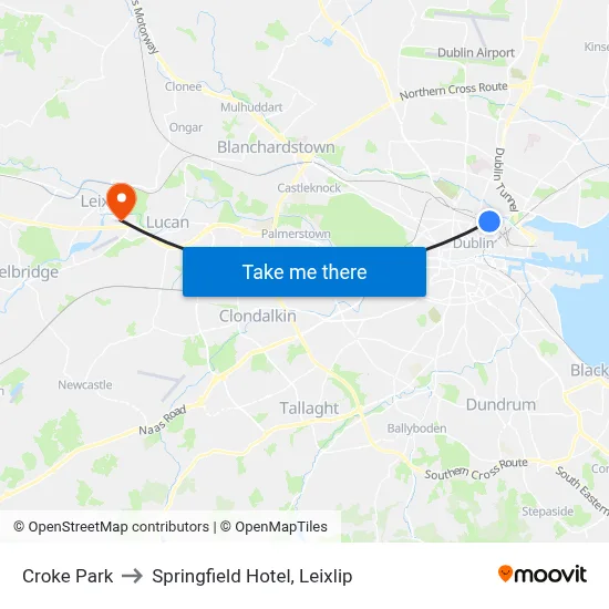 Croke Park to Springfield Hotel, Leixlip map