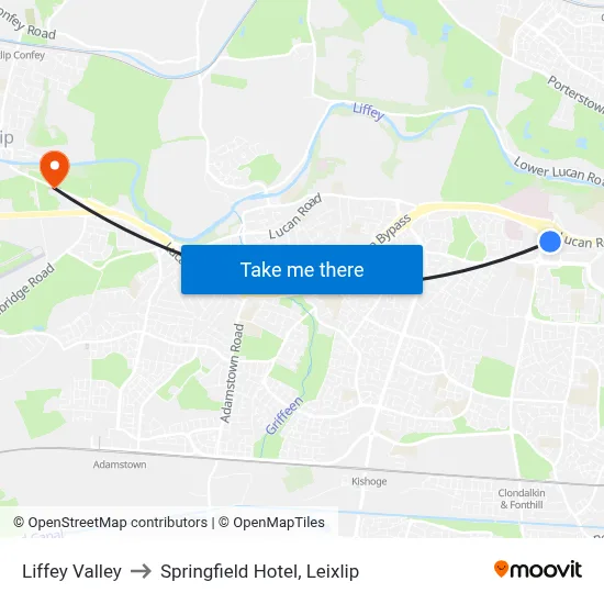 Liffey Valley to Springfield Hotel, Leixlip map