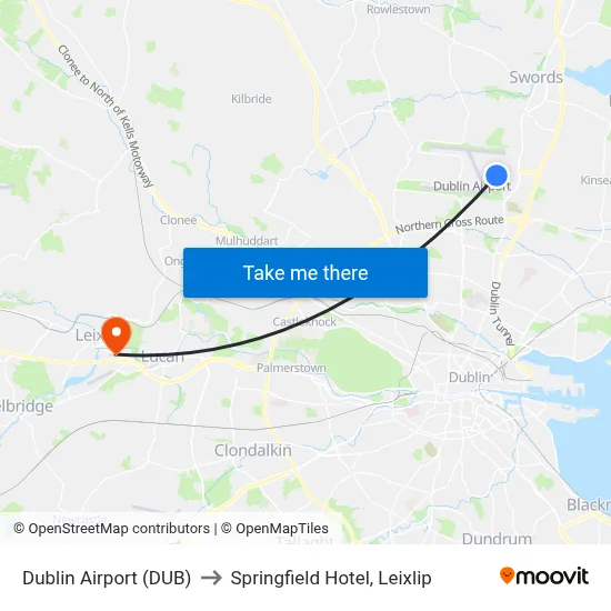 Dublin Airport (DUB) to Springfield Hotel, Leixlip map
