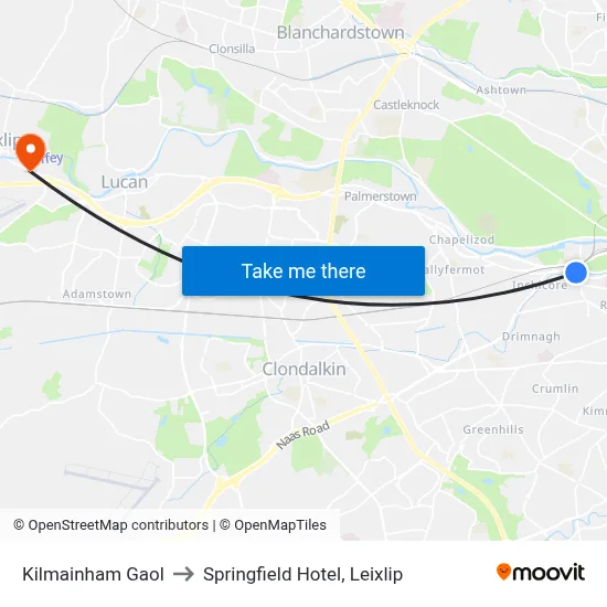 Kilmainham Gaol to Springfield Hotel, Leixlip map