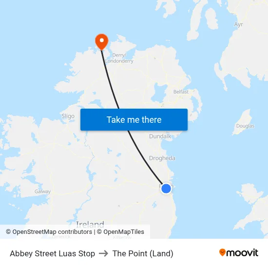 Abbey Street Luas Stop to The Point (Land) map