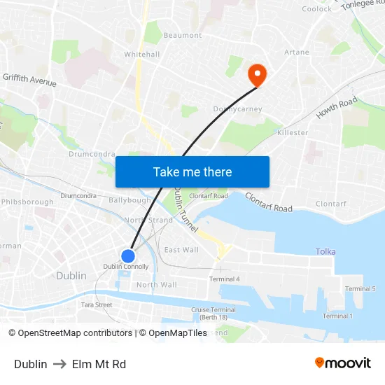 Dublin to Elm Mt Rd map
