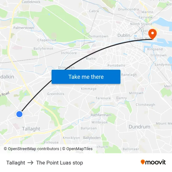 Tallaght to The Point Luas stop map