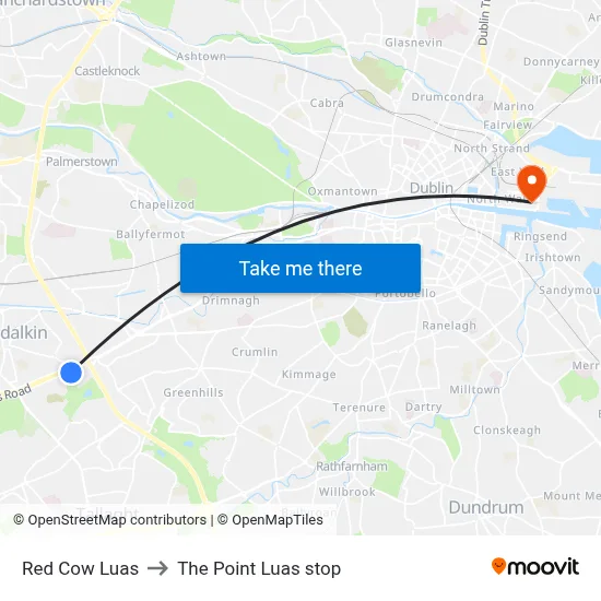 Red Cow Luas to The Point Luas stop map