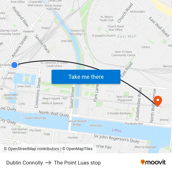 Dublin Connolly to The Point Luas stop map