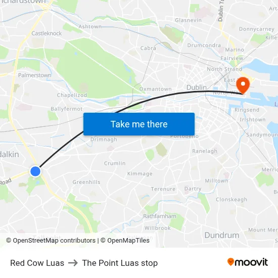 Red Cow Luas to The Point Luas stop map