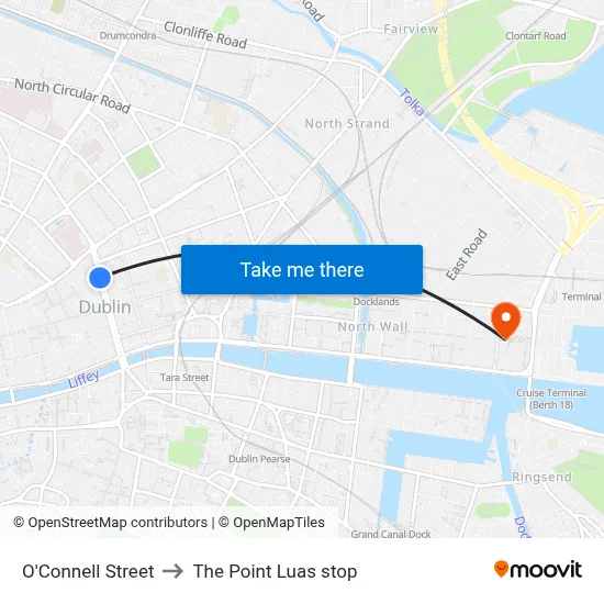 O'Connell Street to The Point Luas stop map