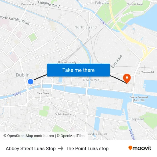 Abbey Street Luas Stop to The Point Luas stop map