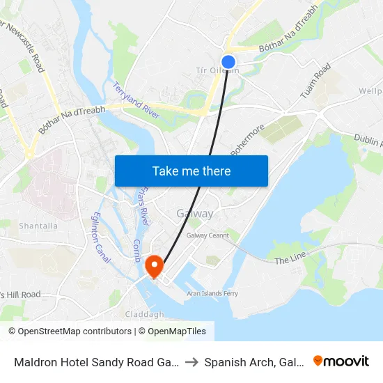 Maldron Hotel Sandy Road Galway to Spanish Arch, Galway map