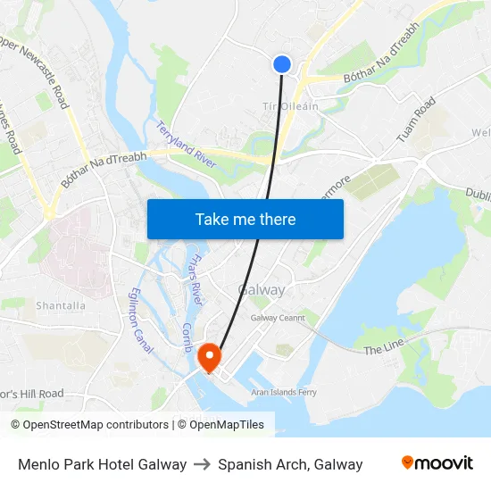 Menlo Park Hotel Galway to Spanish Arch, Galway map