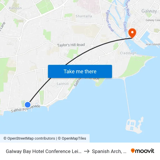 Galway Bay Hotel Conference Leisure Centre to Spanish Arch, Galway map