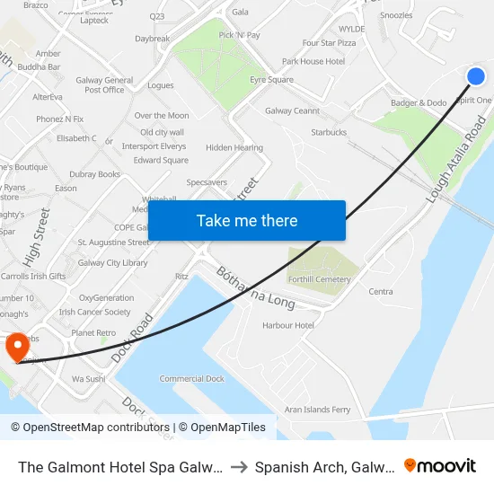 The Galmont Hotel Spa Galway to Spanish Arch, Galway map