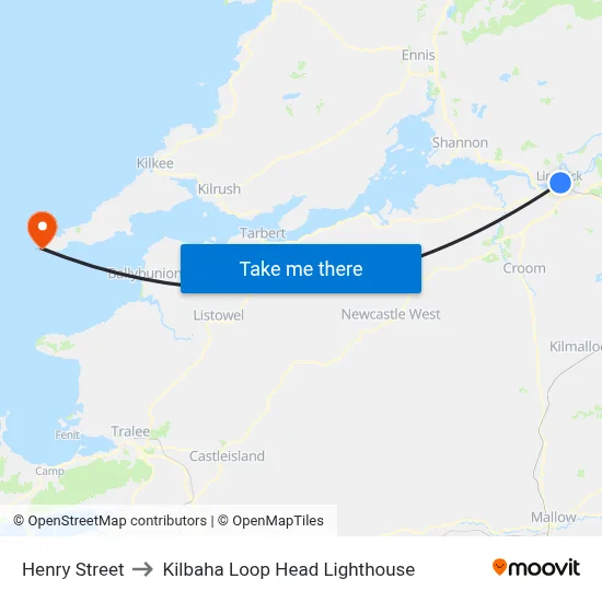 Henry Street to Kilbaha Loop Head Lighthouse map