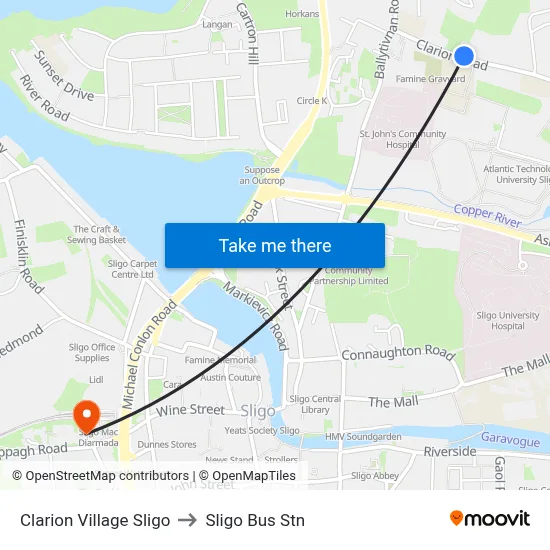 Clarion Village Sligo to Sligo Bus Stn map