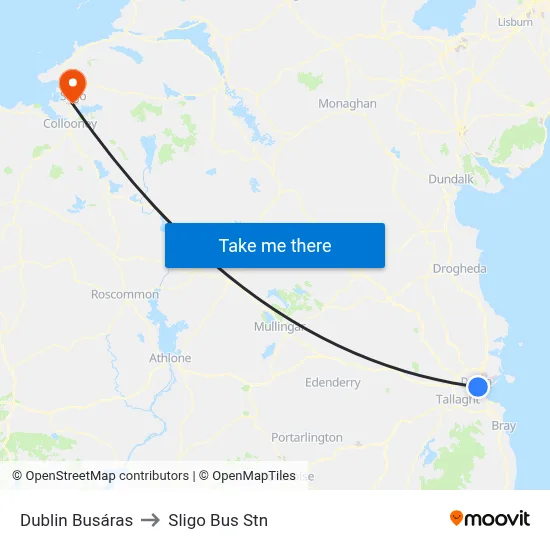 Dublin Busáras to Sligo Bus Stn map