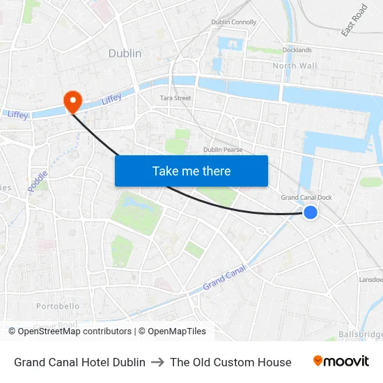 Grand Canal Hotel Dublin to The Old Custom House map