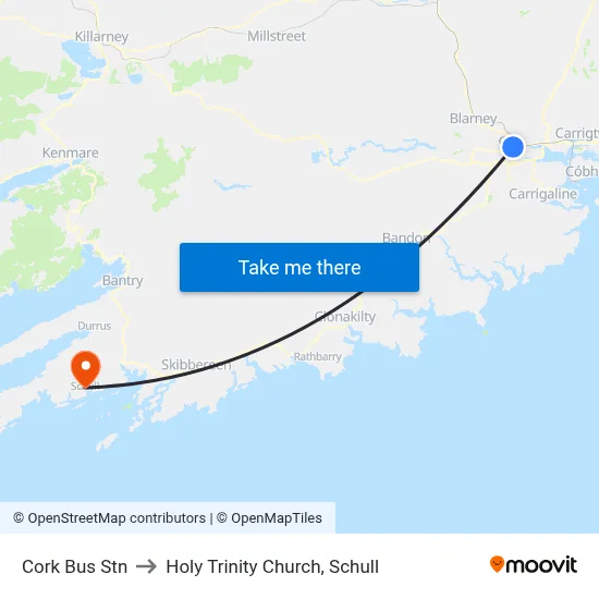 Cork Bus Stn to Holy Trinity Church, Schull map