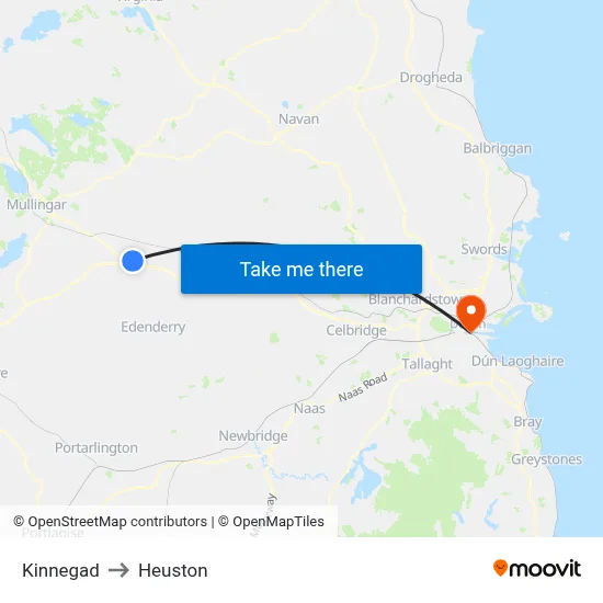 Kinnegad to Heuston map