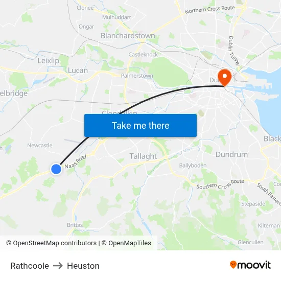 Rathcoole to Heuston map
