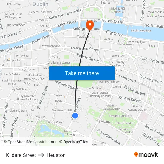 Kildare Street to Heuston map